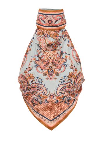Aster Scarf Bodice Silk top in coral paisley