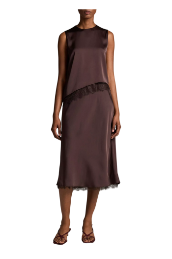 Viscose lace-trim slip skirt in iron