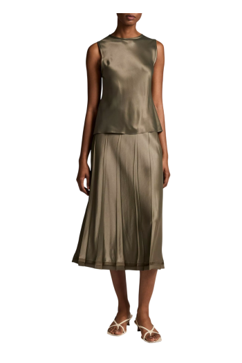 Viscose pleated maxi skirt in pine green