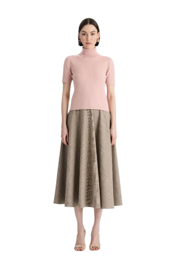 Wool fold-over turtleneck sweater in blush