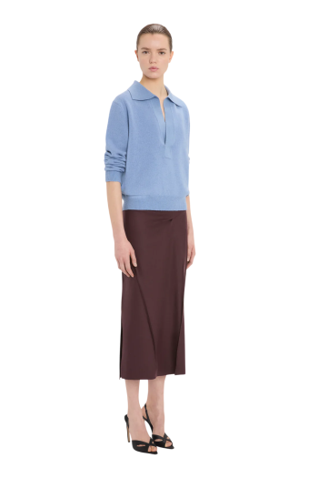 Genevieve wool and cashmere polo sweater in ocean 