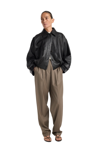 Leather blouson jacket in black