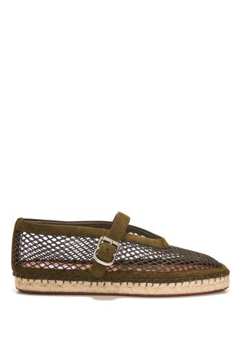 Suede fishnet espadrilles in vert camouflage 