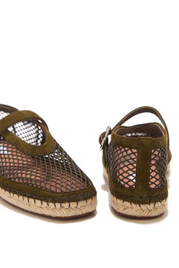 Suede fishnet espadrilles in vert camouflage 