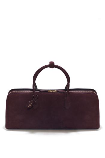 Delta suede top handle bag in bordeaux 