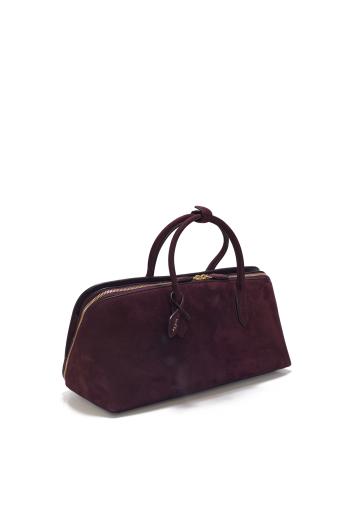 Delta suede top handle bag in bordeaux 