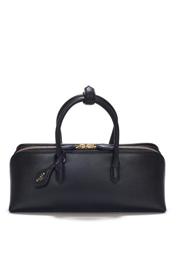Delta leather small top handle bag in black