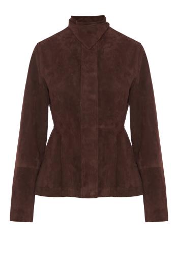 Peplum suede jacket in chocolate 