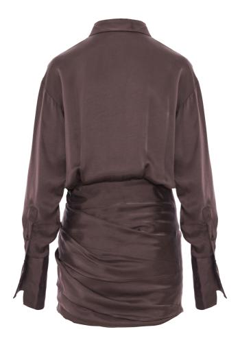 Andrea satin mini shirtdress in rouge noir