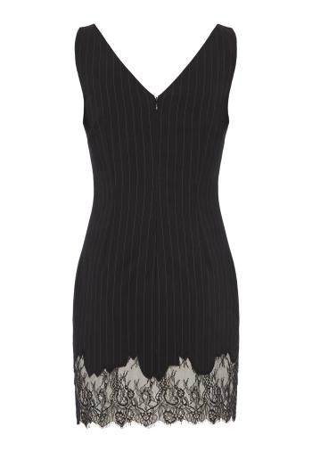 Tori pinstripe lace-hem mini dress in black and white