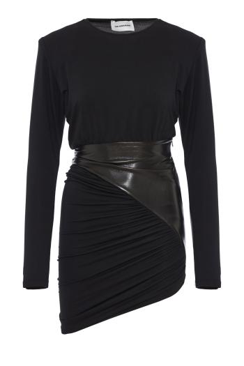 Ursula ruched viscose mini dress in black