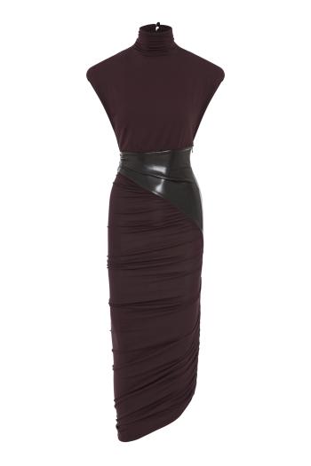 Ursula ruched viscose maxi dress in rouge noir
