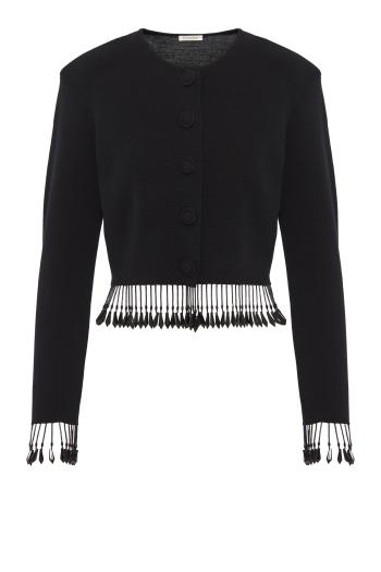 Shelly embellished crepe cardigan in black