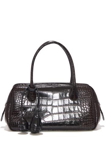 Brigitte croco-embossed leather bag in natural brown