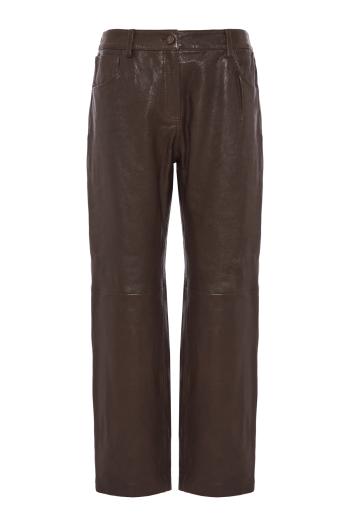 Leather straight-leg pants in dark brown