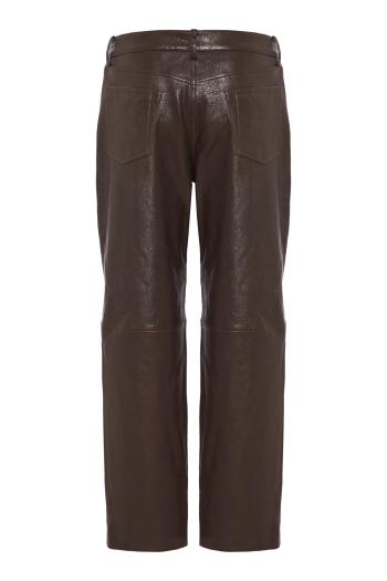 Leather straight-leg pants in dark brown