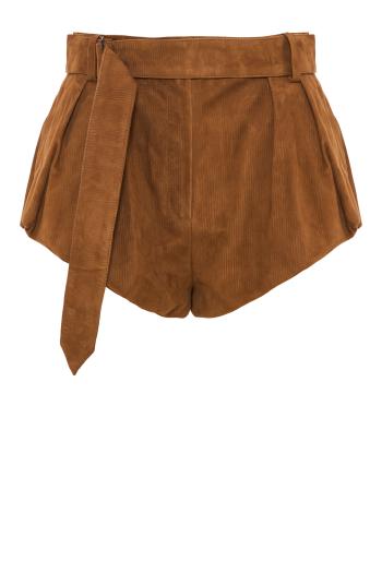 Flared leather shorts in brown