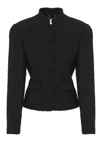 Bouclé blazer with stand collar in black