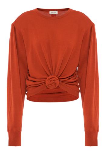 Knotted wool sweater in burnt orange