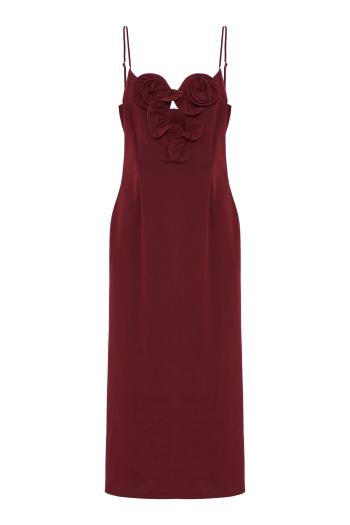 Cotton and silk flower-detail midi beach dress in bordeaux