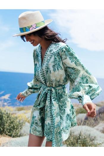 Sara cotton and silk mini dress in green
