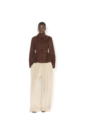Peplum suede jacket in chocolate 