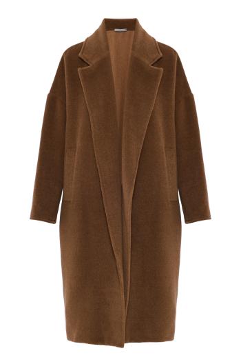 Llama and wool oversized coat in bronzo
