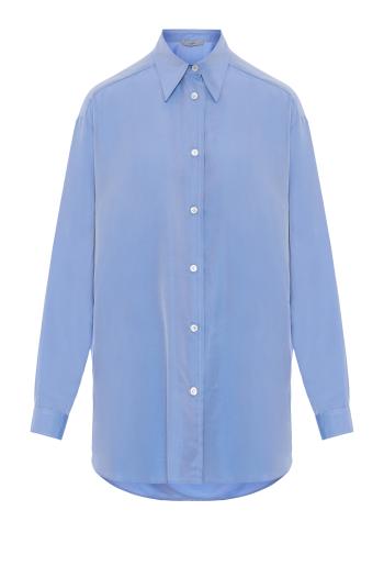 Silk point-collar shirt in cielo