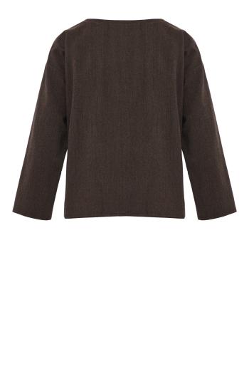 Wool and cashmere herringbone T-shirt in dark taupe