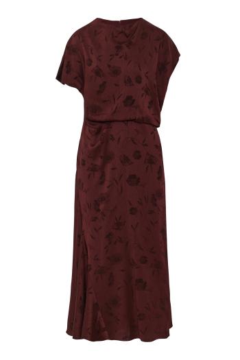 Floral jacquard crepe midi dress in bordeaux