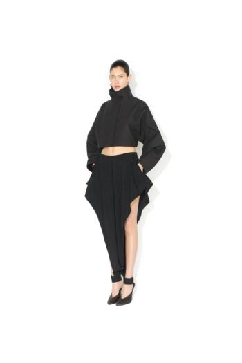 Cropped cotton and silk jacket in black