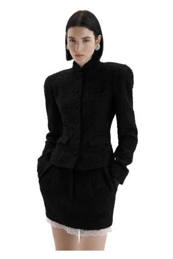 Tailored bouclé mini skirt in black