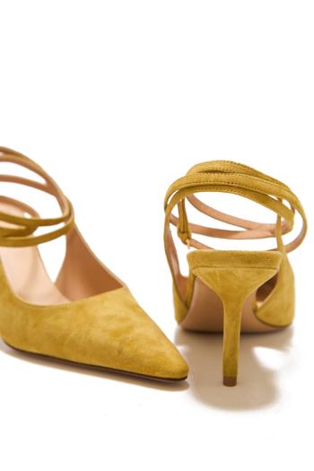 75 suede ankle-strap slingback pumps in mustard