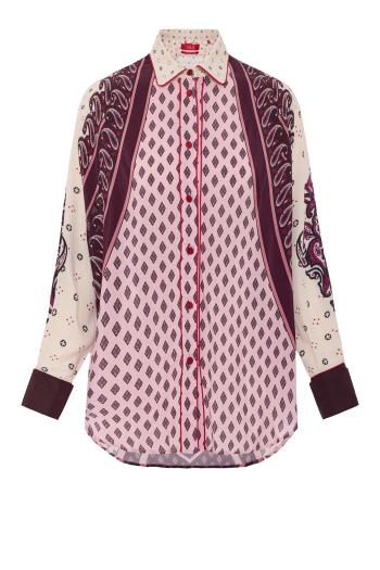 Aether silk-viscose piped shirt in rose