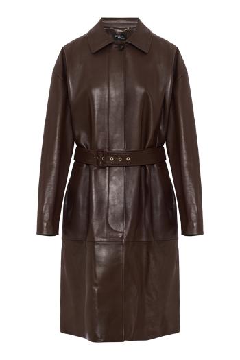 Lambskin belted coat in rust