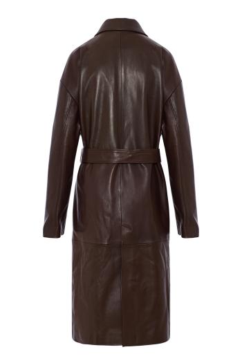 Lambskin belted coat in rust