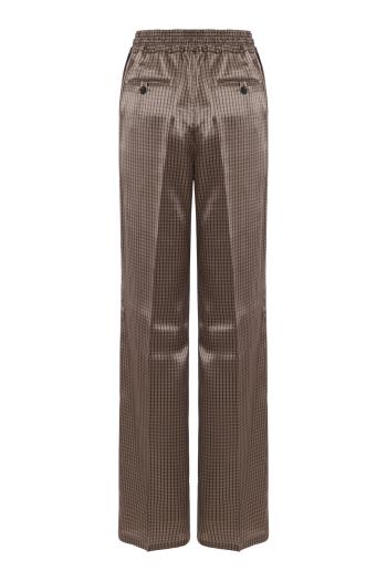 Silk check drawstring trousers in brown