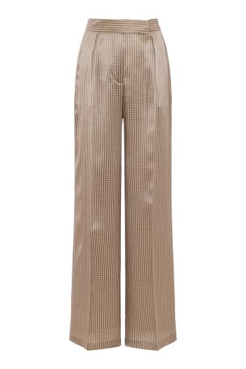 Silk check straight-leg trousers in beige