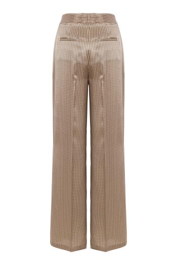 Silk check straight-leg trousers in beige