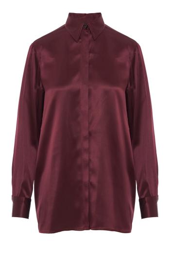 Long silk shirt in bordeaux