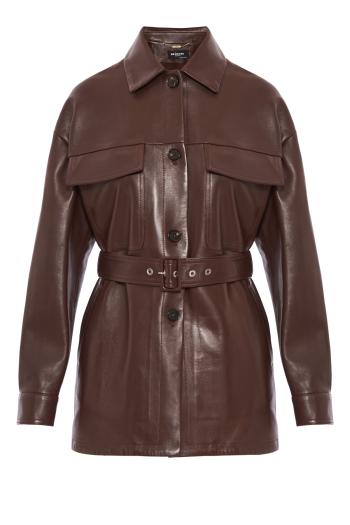 Long lambskin shirt in rust
