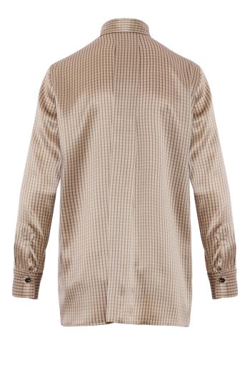 Silk windowpane-check oversized shirt in beige