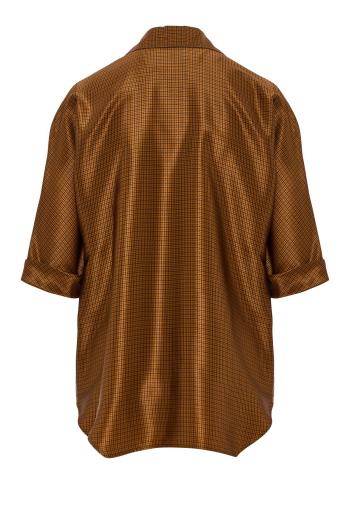 Silk micro-check overshirt in brown and ochre