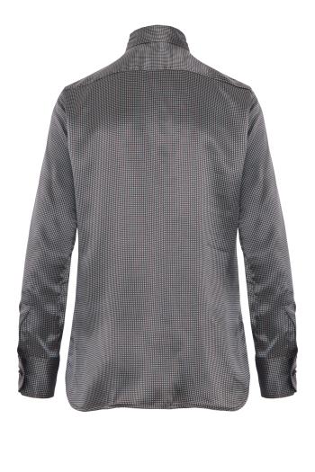 Silk blouse with tie neck in brown and sky