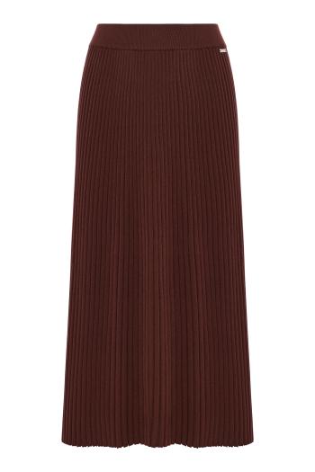 Wool knit midi skirt in brown