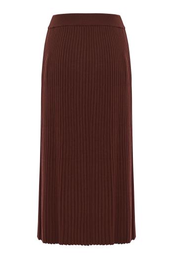 Wool knit midi skirt in brown