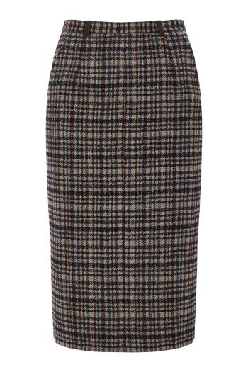 Wool-blend check pencil skirt in beige