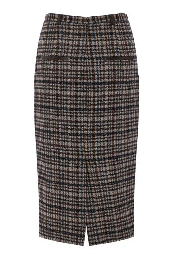 Wool-blend check pencil skirt in beige