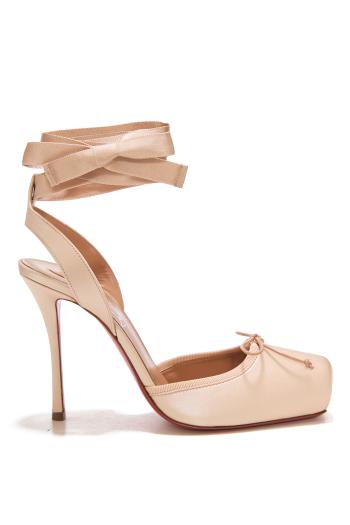 Cassia Lace Up 100 crepe satin pumps in blush