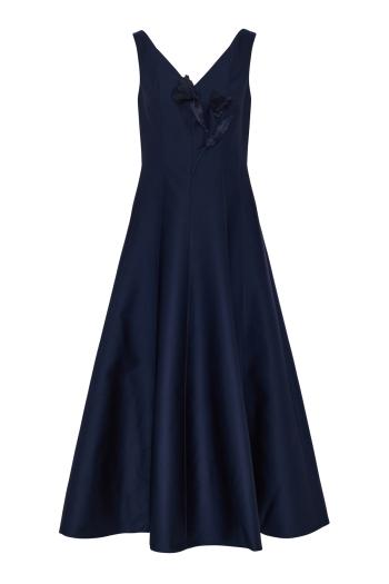 V-neck flower appliqué maxi dress in navy